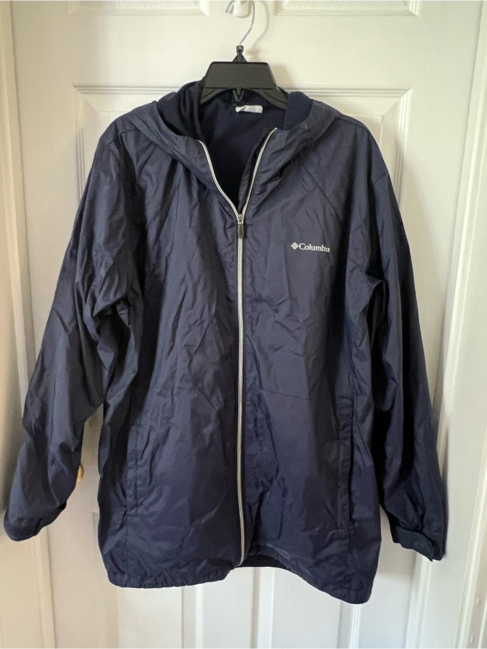 Columbia Switchback Lined Navy Hooded Raincoat with Logo